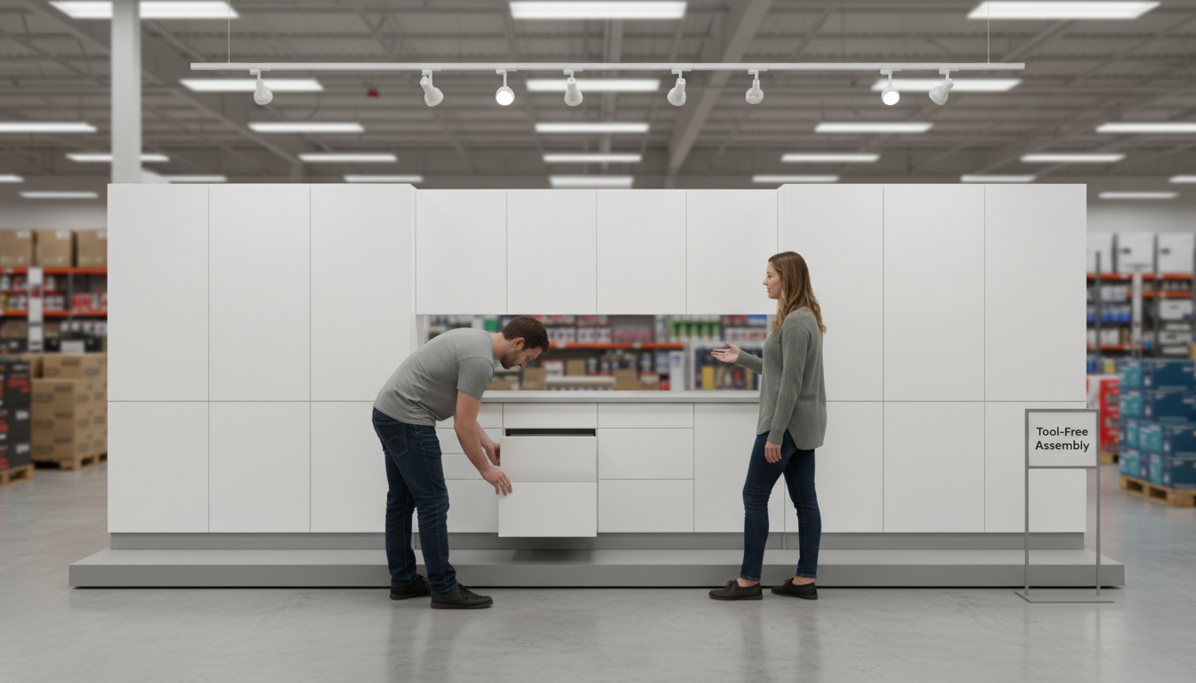 Klovo cabinets on display in a retail showroom
